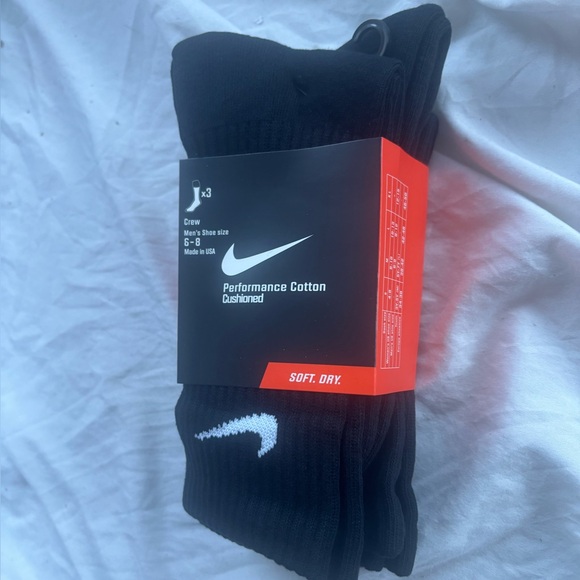 Nike Men's Black Performance Cotton Cushioned Crew Socks 3 pack medium - Picture 1 of 3